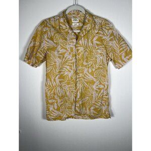 Hartford Alternative Classics yellow white palm woven camp shirt hawaiian M slim